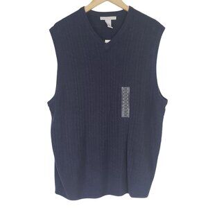 NWT Geoffrey Beene Mens Navy Blue V Neck Knit Sweater Vest Size XL Soft Preppy